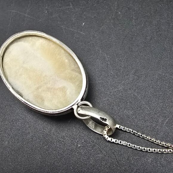 Pink Agate Sterling Silver Pendant Necklace 18 Inch Chain - Picture 4 of 11